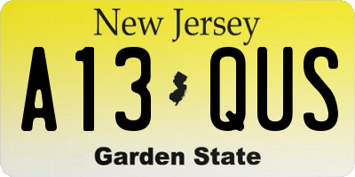 NJ license plate A13QUS