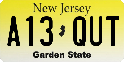 NJ license plate A13QUT