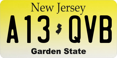 NJ license plate A13QVB