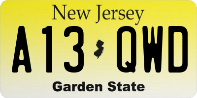 NJ license plate A13QWD