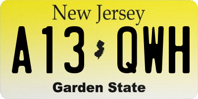 NJ license plate A13QWH