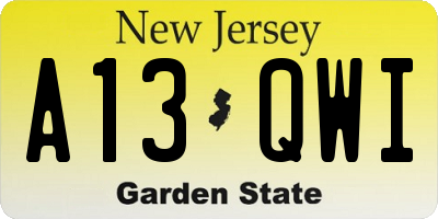 NJ license plate A13QWI