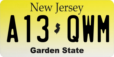 NJ license plate A13QWM