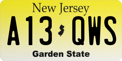 NJ license plate A13QWS