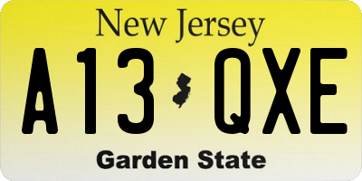 NJ license plate A13QXE