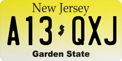 NJ license plate A13QXJ