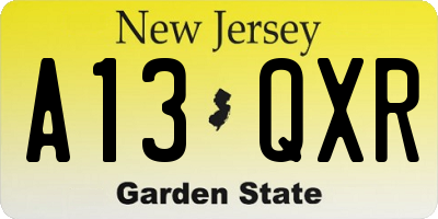 NJ license plate A13QXR