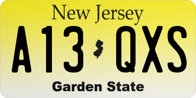 NJ license plate A13QXS