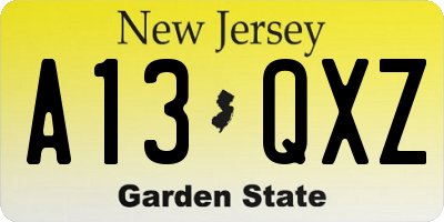 NJ license plate A13QXZ