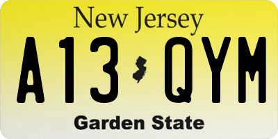 NJ license plate A13QYM