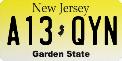 NJ license plate A13QYN