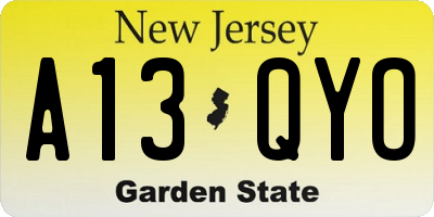 NJ license plate A13QYO