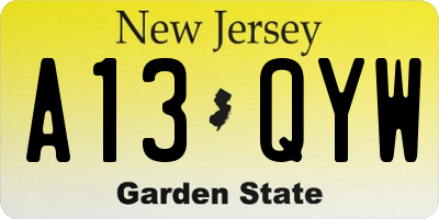 NJ license plate A13QYW
