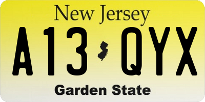 NJ license plate A13QYX