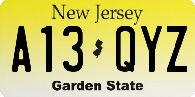 NJ license plate A13QYZ