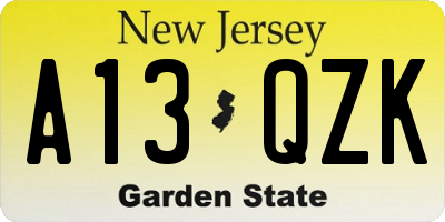 NJ license plate A13QZK