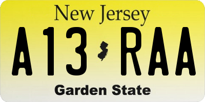 NJ license plate A13RAA