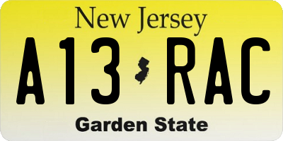 NJ license plate A13RAC