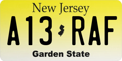 NJ license plate A13RAF