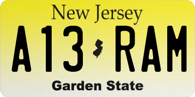NJ license plate A13RAM
