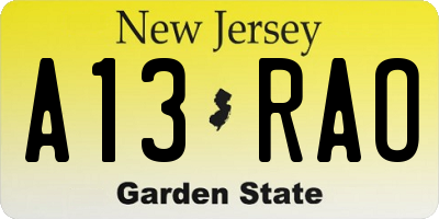 NJ license plate A13RAO