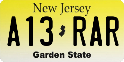 NJ license plate A13RAR