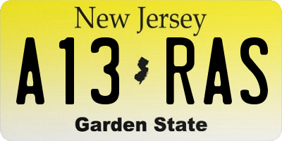 NJ license plate A13RAS