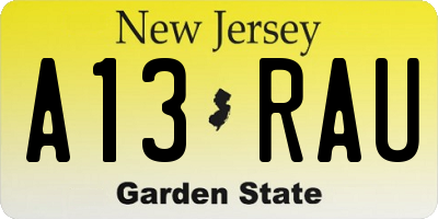 NJ license plate A13RAU