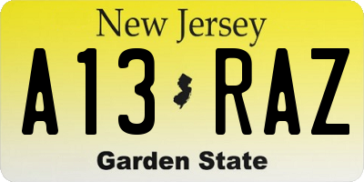 NJ license plate A13RAZ