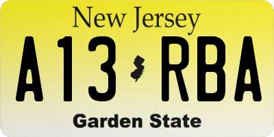 NJ license plate A13RBA