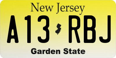 NJ license plate A13RBJ
