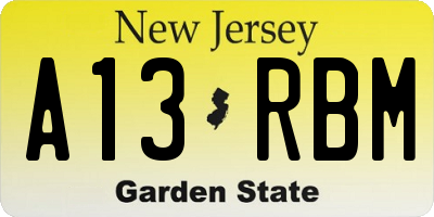 NJ license plate A13RBM