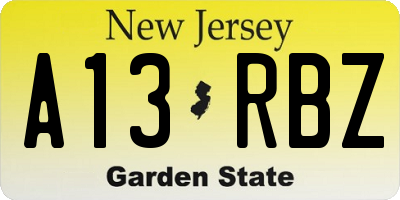 NJ license plate A13RBZ