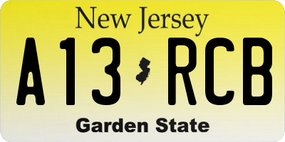 NJ license plate A13RCB