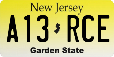 NJ license plate A13RCE