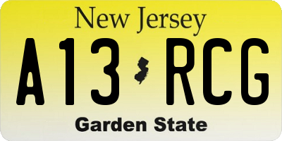 NJ license plate A13RCG