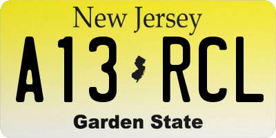 NJ license plate A13RCL