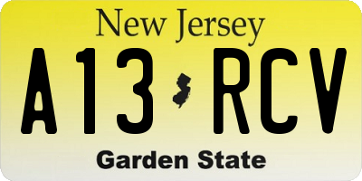 NJ license plate A13RCV