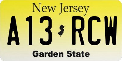 NJ license plate A13RCW