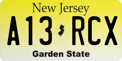 NJ license plate A13RCX