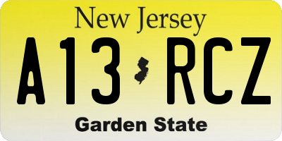 NJ license plate A13RCZ