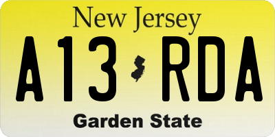 NJ license plate A13RDA