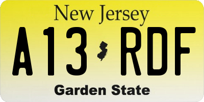NJ license plate A13RDF