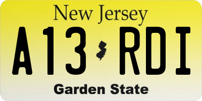 NJ license plate A13RDI