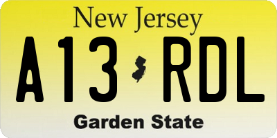 NJ license plate A13RDL