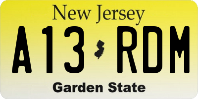 NJ license plate A13RDM