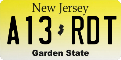 NJ license plate A13RDT