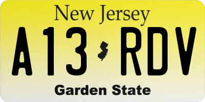 NJ license plate A13RDV