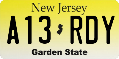NJ license plate A13RDY