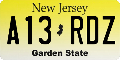 NJ license plate A13RDZ